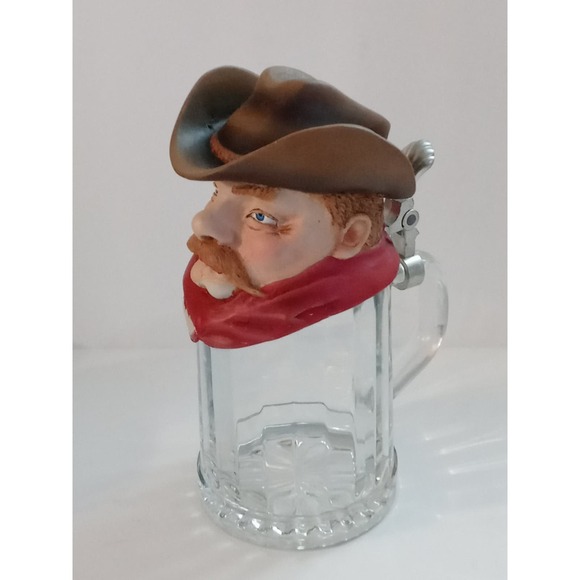 Vintage ALWE Cowboy Beer Stein W. Germany Heavy Glass Mug (shelf) - Picture 4 of 7